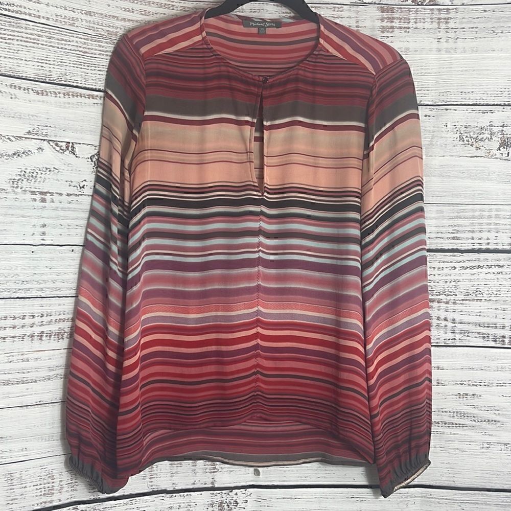 Michael Stars Top Womens Sz XS Silk striped long sleeve Blouse chiffon colorful